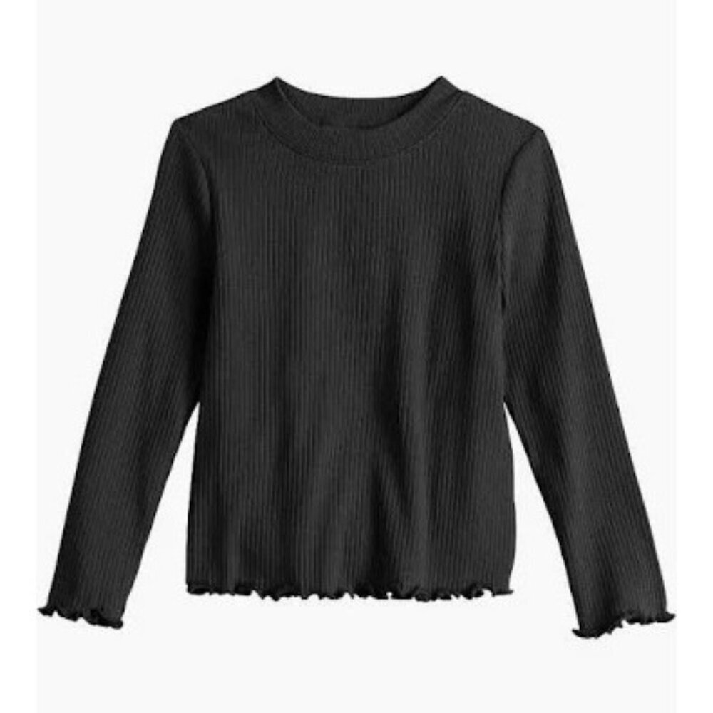 Cat & Jack Mock Neck Top Black Ribbed Long Sleeve Shirt, Size S (6/6x)